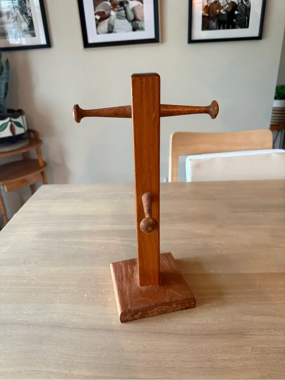 Vintage Wooden Mug Tree Stand - Brown